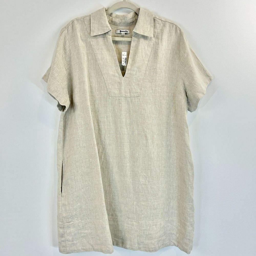 Madewell Mini Dress Womens XL V-Neck 100% Linen Boho Classic‎ Casual Preppy Chic - Picture 3 of 13